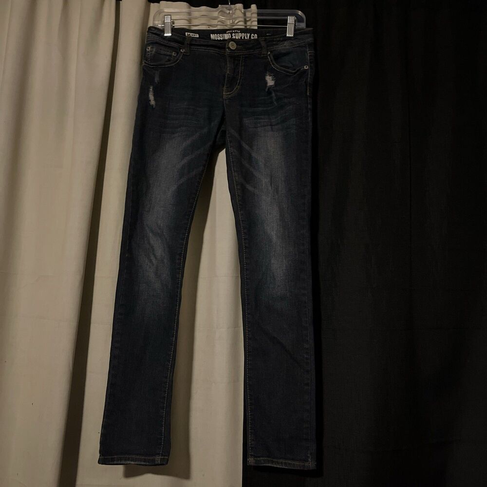 Mossimo Women's Size 7 Fit 6 Jeans Denim Skinny Dark Distressed Inseam 31 inches